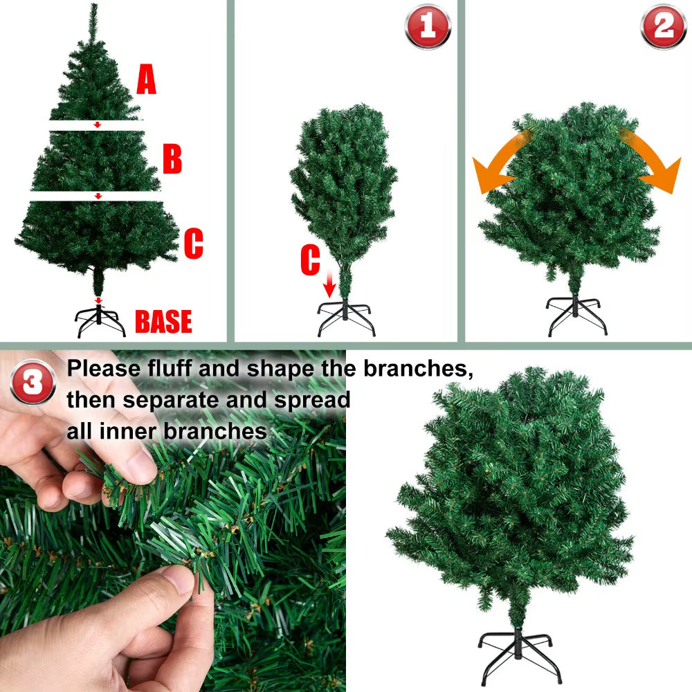 4/5/6/7 Ft Christmas Tree W/Led Lights Artificial Tree Pine Bushy Holiday Decor