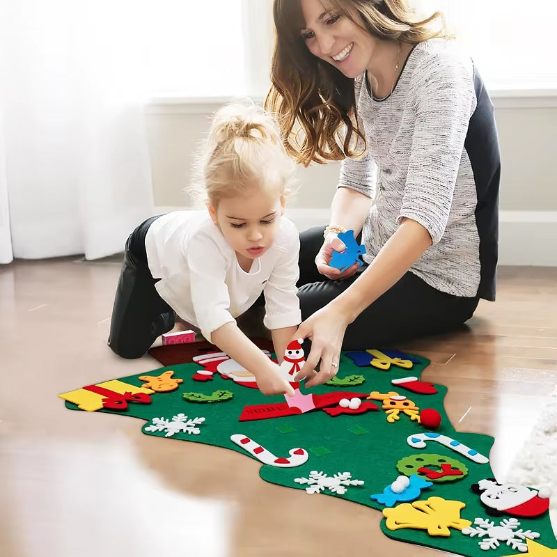 Montessori Christmas Tree Felt Children DIY Puzzle Stickers Wall Hanging Xmas Ornaments Party Home Decorations for Kids Gifts