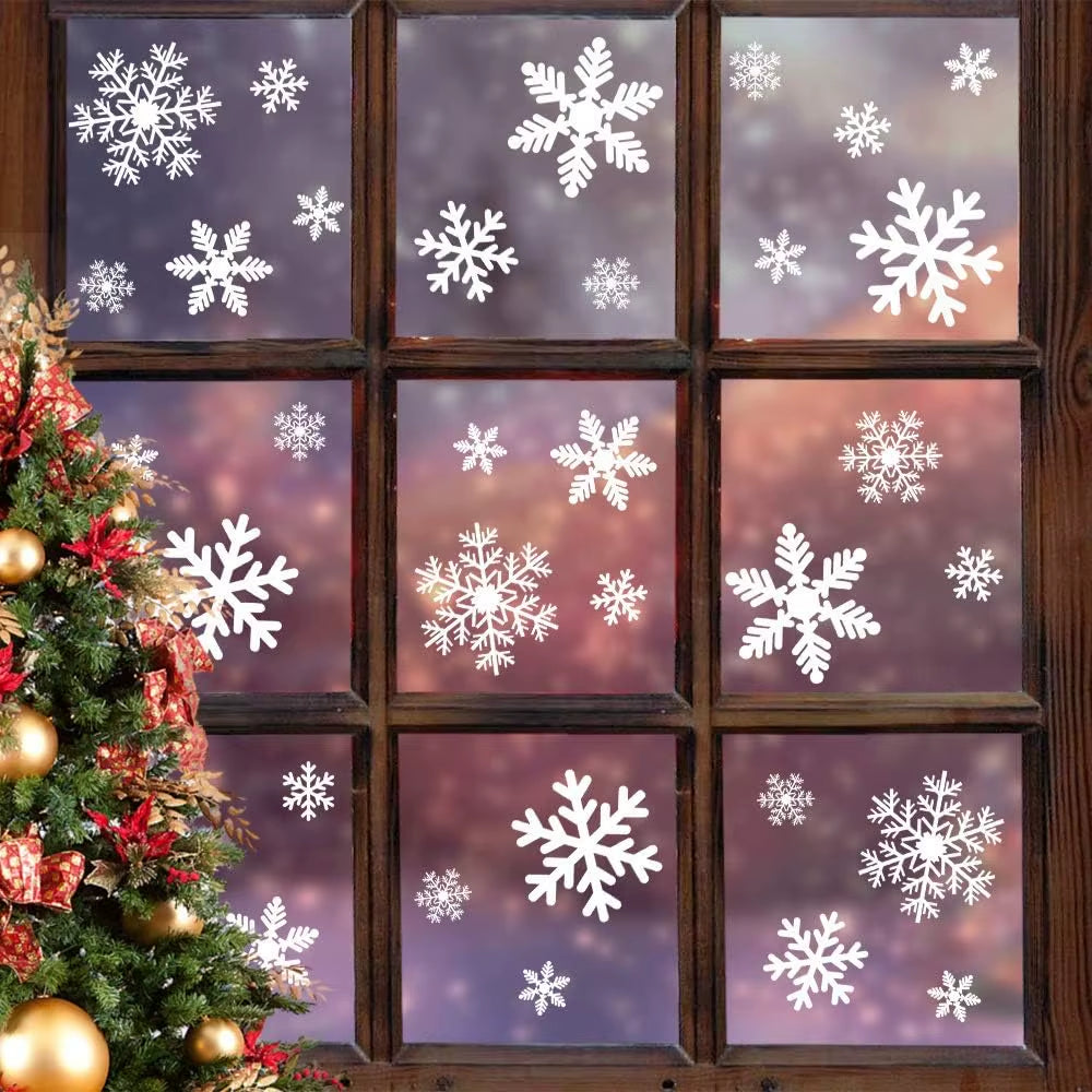 Christmas Decoration Snowflake Window Clings Glueless PVC Wall Stickers for Windows Glass for Christmas New Year Winter Party