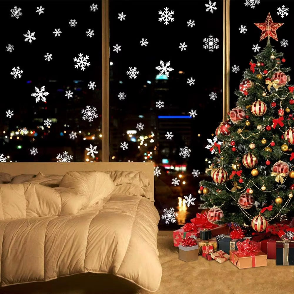 Christmas Decoration Snowflake Window Clings Glueless PVC Wall Stickers for Windows Glass for Christmas New Year Winter Party