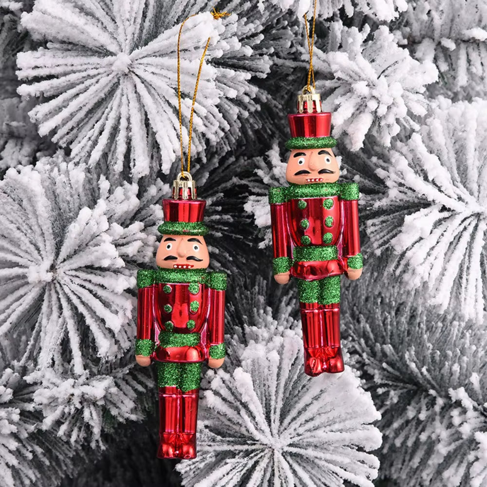 2PCS Christmas Nutcracker Ornaments Christmas Tree Plastic Walnut Figure Pendants Xmas Tree Soldier Puppet Hanging Decoration