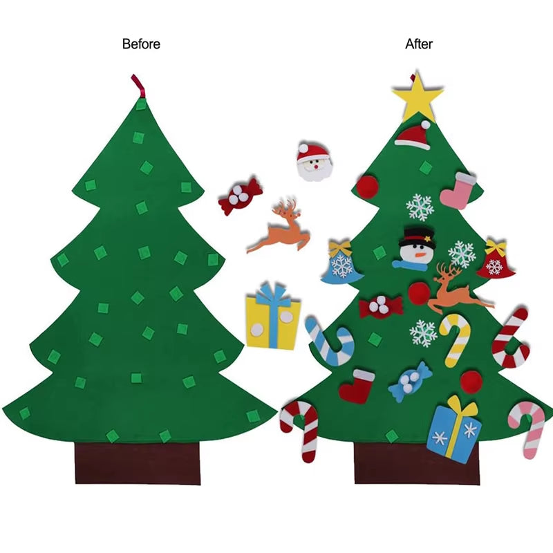 Montessori Christmas Tree Felt Children DIY Puzzle Stickers Wall Hanging Xmas Ornaments Party Home Decorations for Kids Gifts