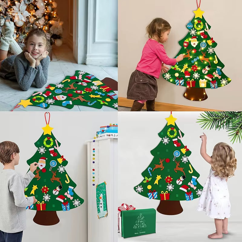 Montessori Christmas Tree Felt Children DIY Puzzle Stickers Wall Hanging Xmas Ornaments Party Home Decorations for Kids Gifts