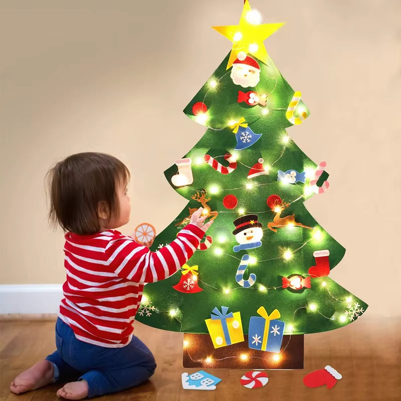 Montessori Christmas Tree Felt Children DIY Puzzle Stickers Wall Hanging Xmas Ornaments Party Home Decorations for Kids Gifts