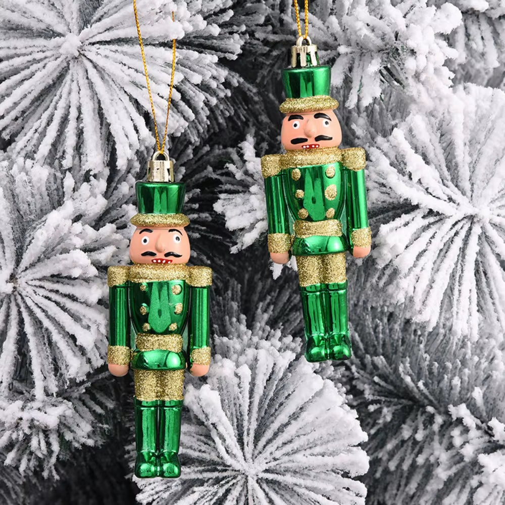 2PCS Christmas Nutcracker Ornaments Christmas Tree Plastic Walnut Figure Pendants Xmas Tree Soldier Puppet Hanging Decoration
